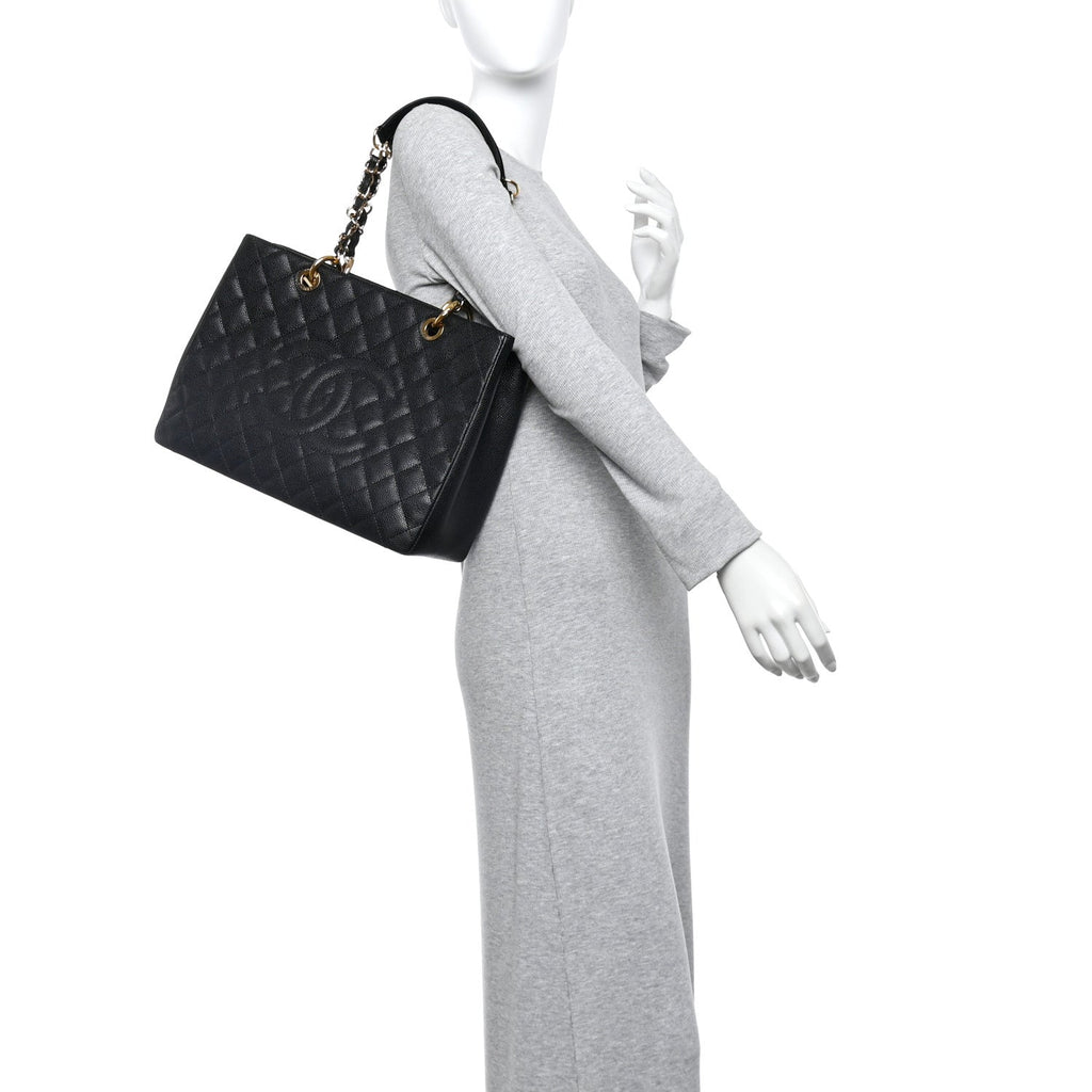 Caviar Quilted Grand Shopping Tote GST Black