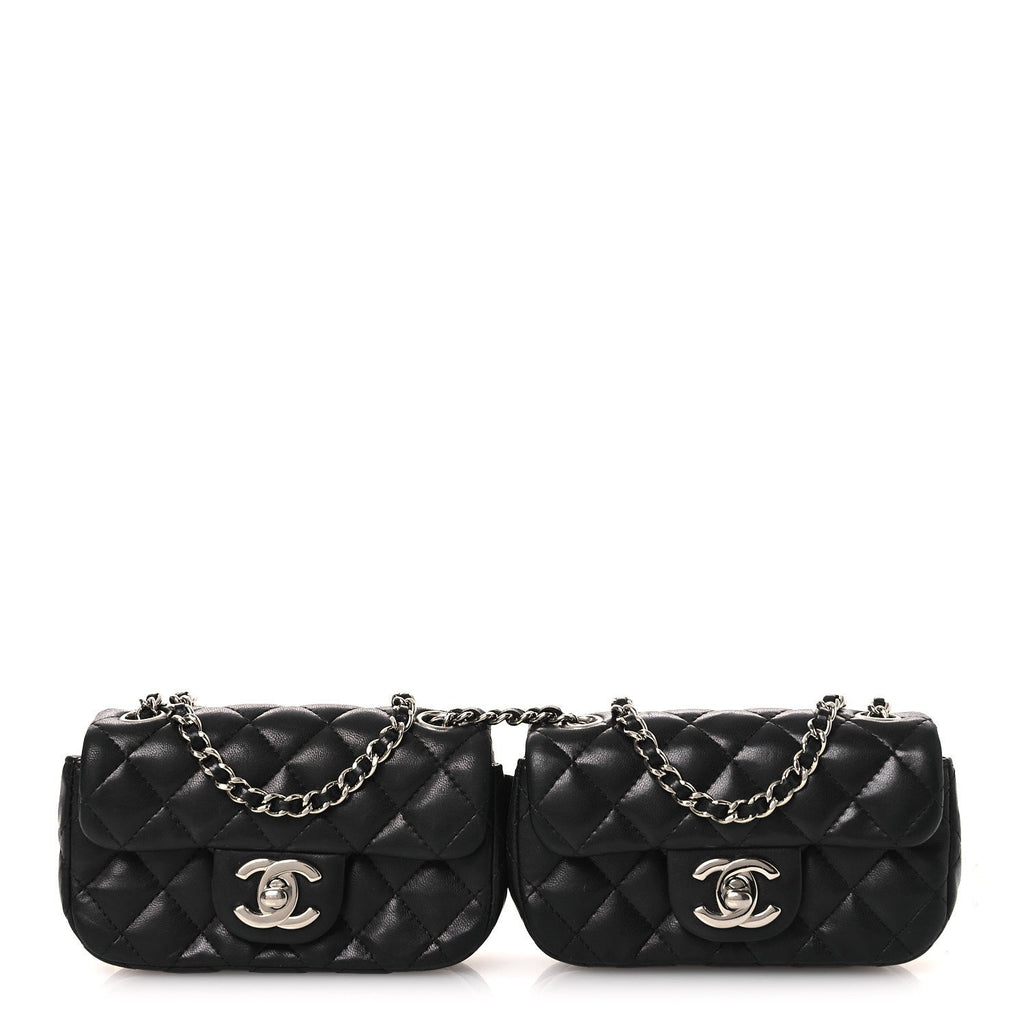Lambskin Quilted Double Mini Flap Crossbody Black
