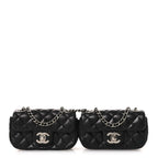 Lambskin Quilted Double Mini Flap Crossbody Black