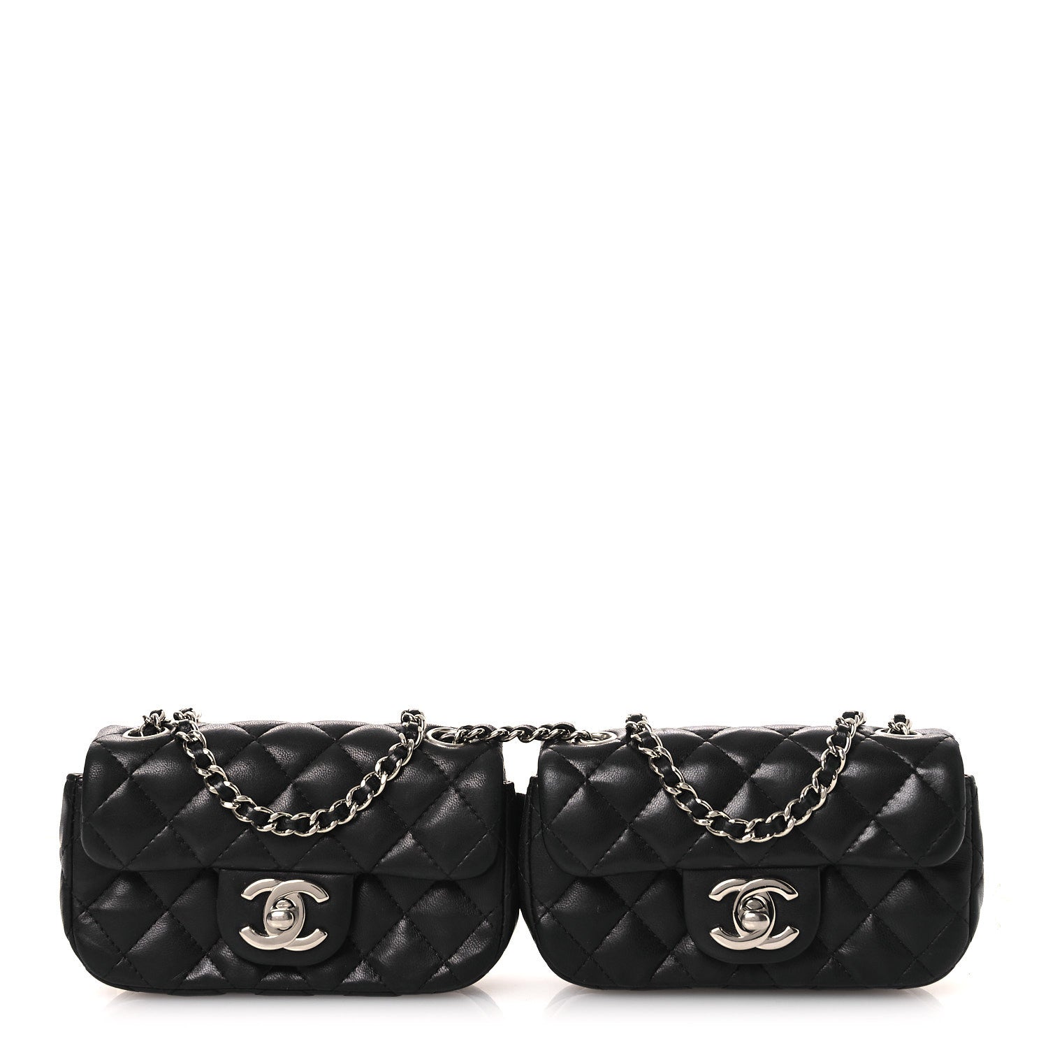 Lambskin Quilted Double Mini Flap Crossbody Black