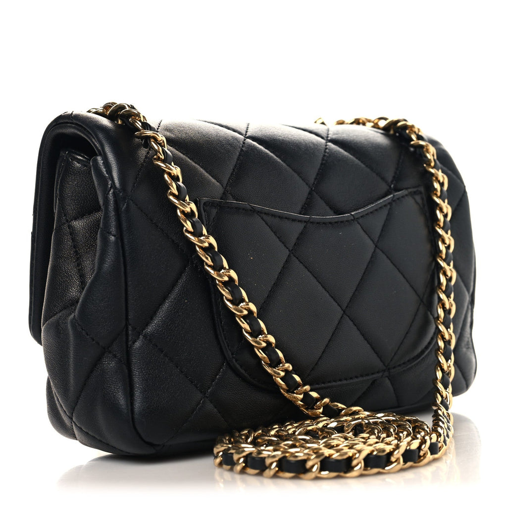 Lambskin Quilted Mini CC Crystal Logo Chain Flap Black