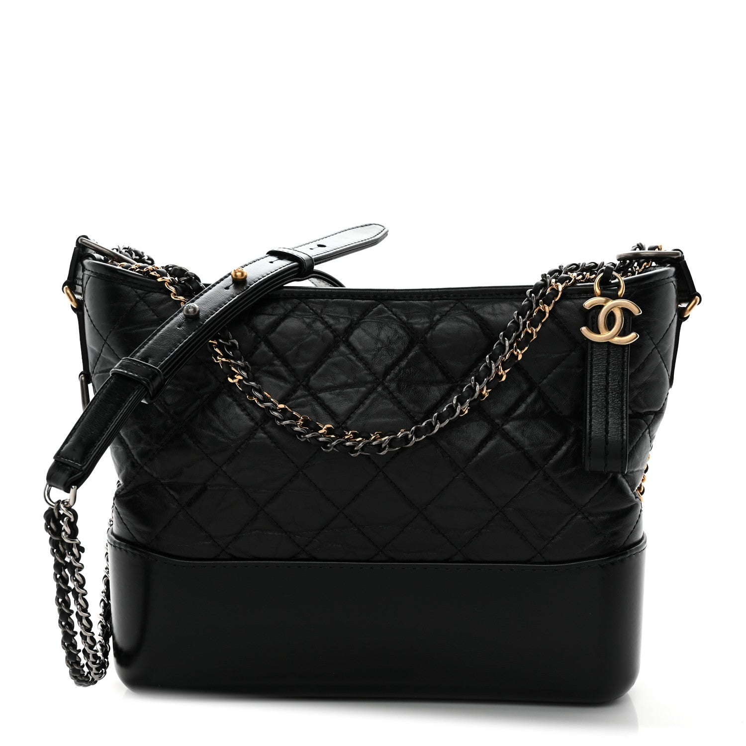 Aged Calfskin Quilted Medium Gabrielle Hobo Black