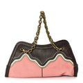 Canvas Calfskin Trimmed Shoulder Bag  Pink Brown