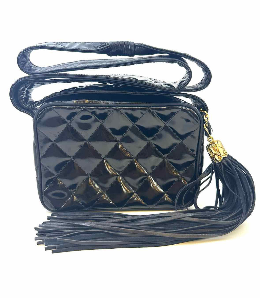 CHANEL Black Patent Leather Quilted Handbag