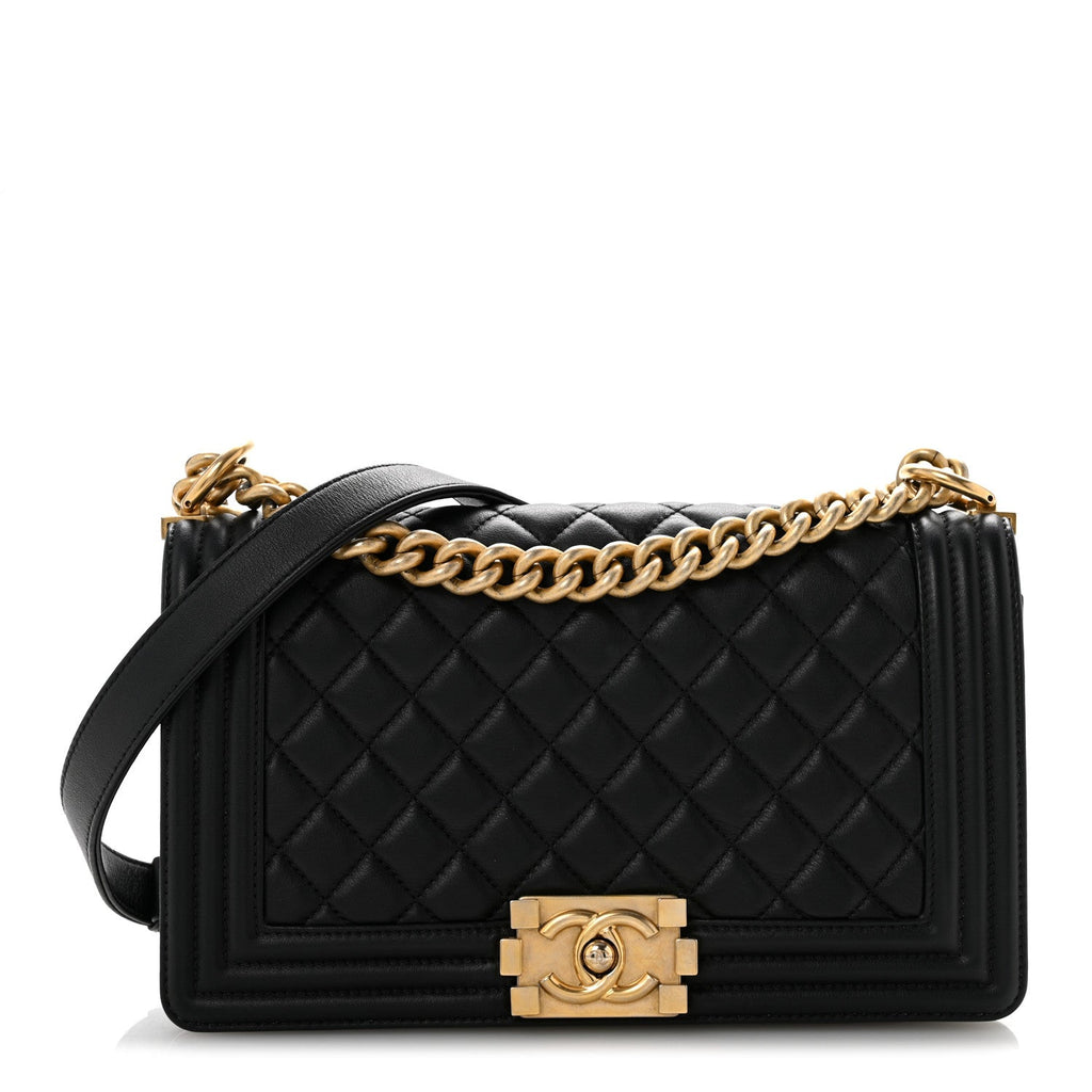 Lambskin Quilted Medium Boy Flap Black