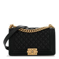 Lambskin Quilted Medium Boy Flap Black