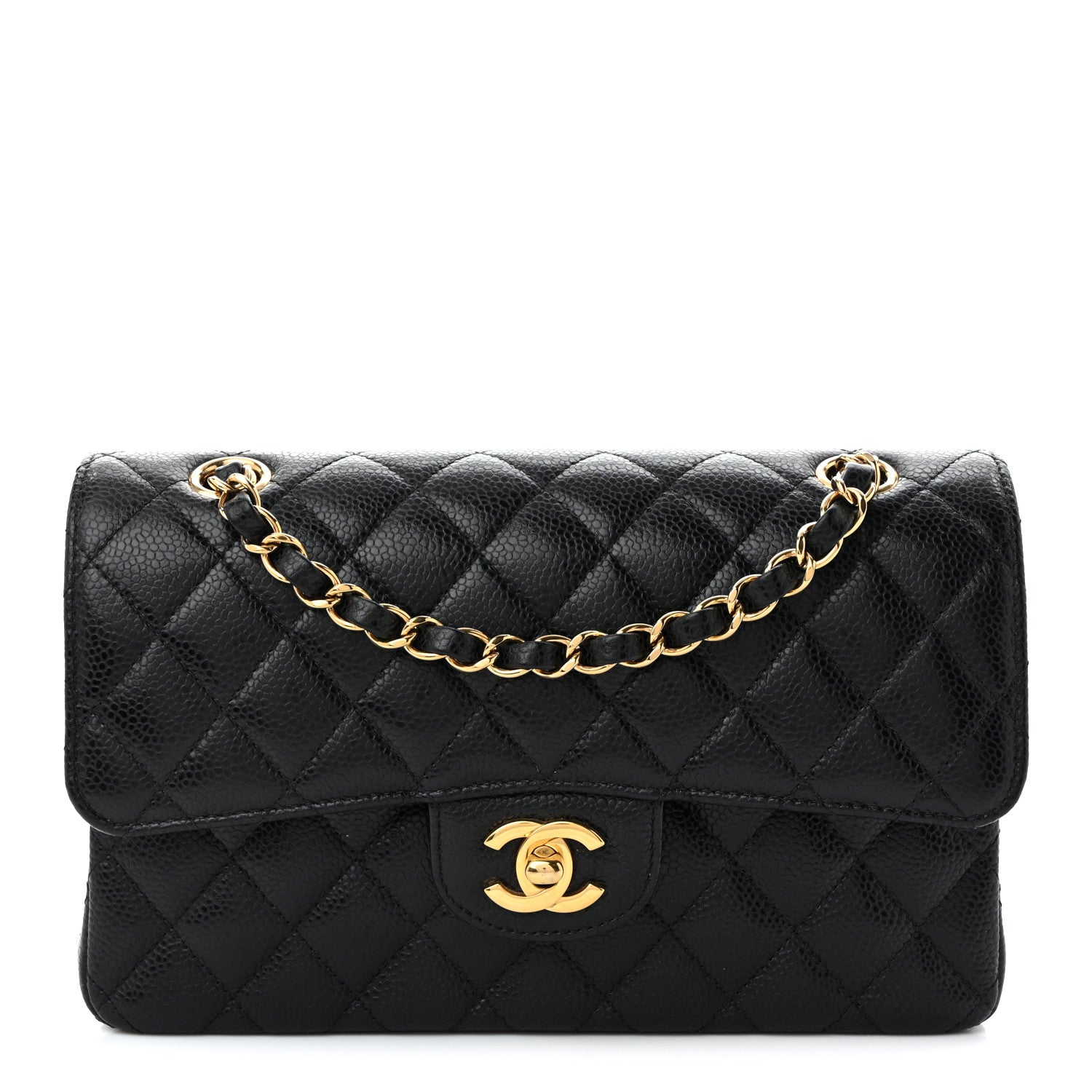 Caviar Quilted Small Double Flap Black