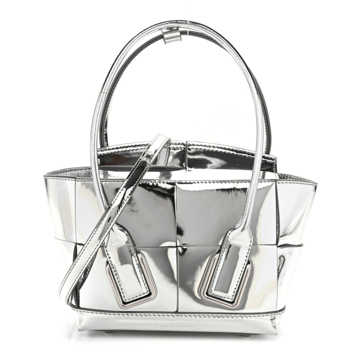 Mirror Laminated Nappa Maxi Intrecciato Mini Arco  Silver