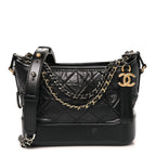 Aged Calfskin Quilted Small Gabrielle Hobo Black
