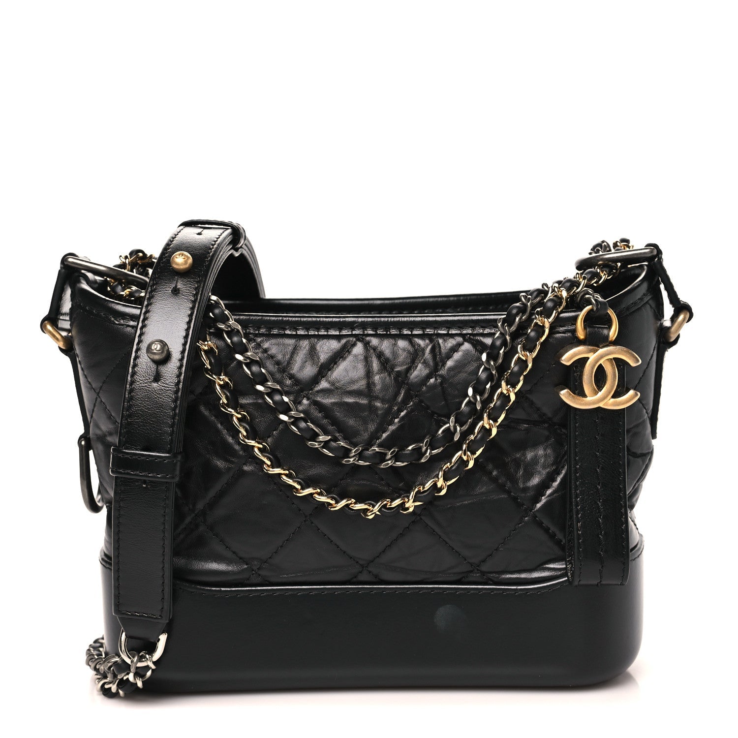 Aged Calfskin Quilted Small Gabrielle Hobo Black