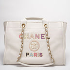 Chanel Deauville Tote Bag With Pouch Enamel White Multicolour (2022 Spring/Summer Limited Edition)