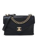 Lambskin Chevron Stitched Medium Envelope Flap Black
