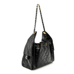 Shiny Crumpled Calfskin Quilted Small Chanel 25 Handbag Black