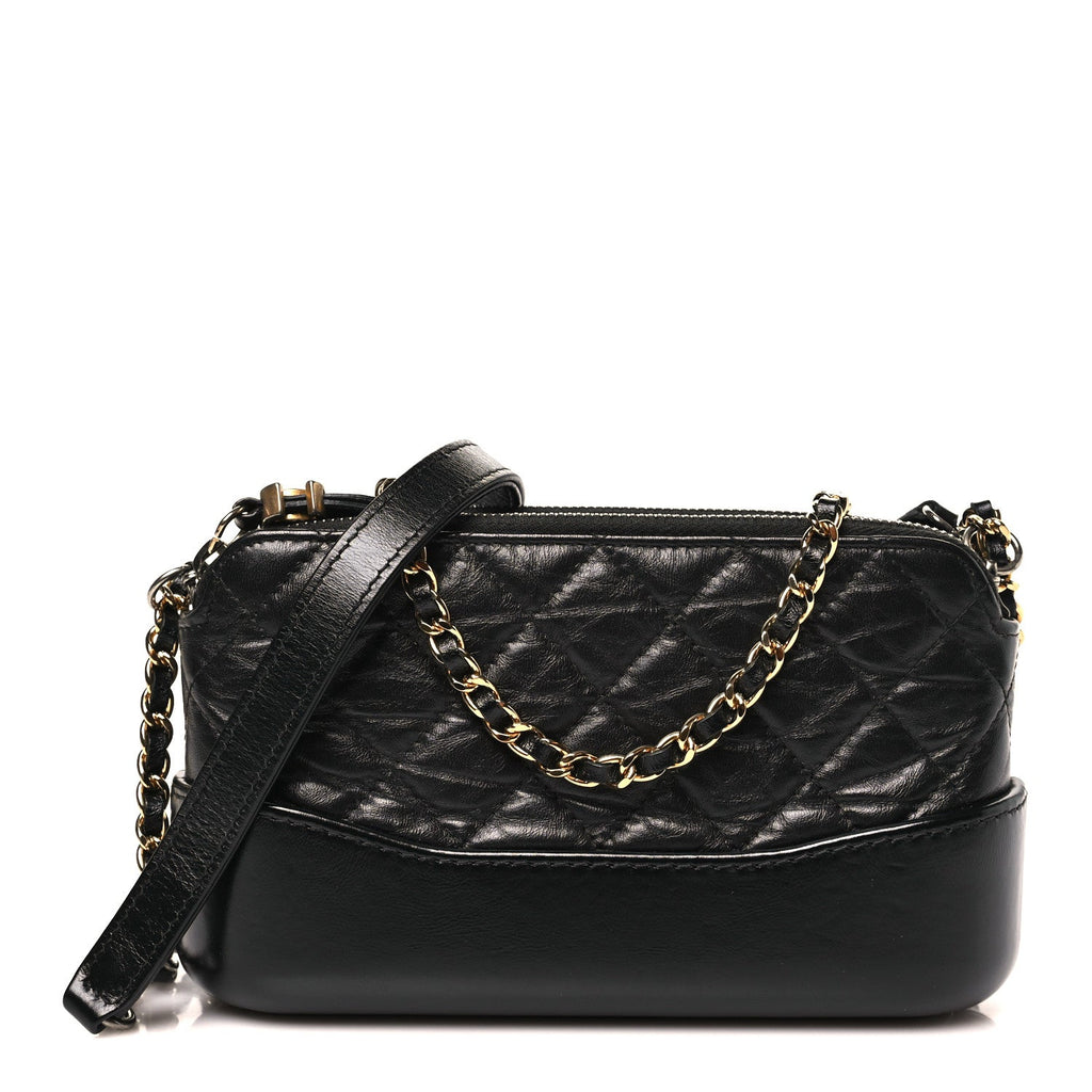 Aged Calfskin Quilted Small Gabrielle Clutch With Chain Black