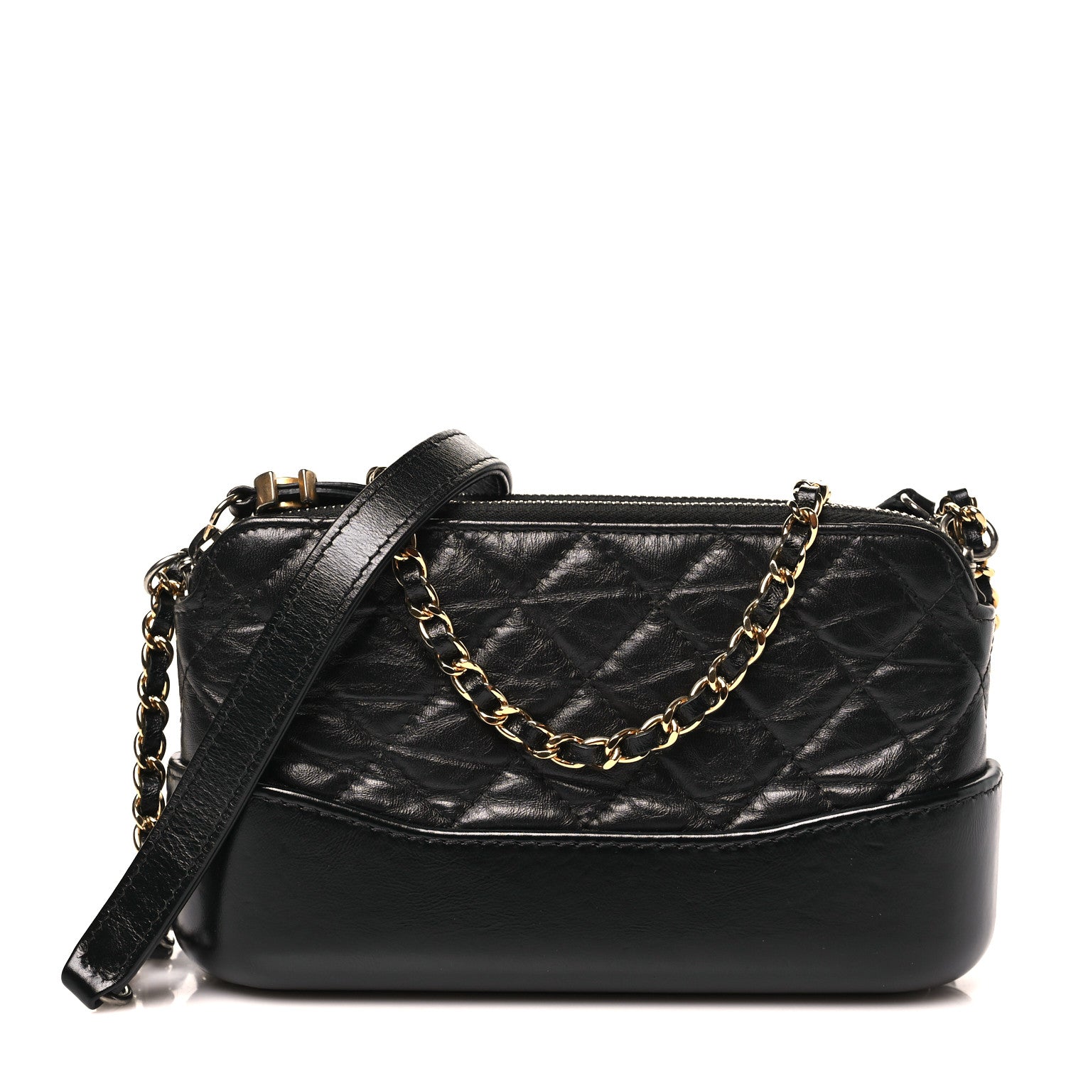 Aged Calfskin Quilted Small Gabrielle Clutch With Chain Black