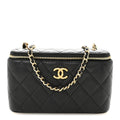 Lambskin Quilted Resin Vanity Case With Chain Black