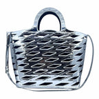 BALENCIAGA Neo 2way Basket Tote Silver Metallic Patent Leather Handbag
