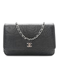 Lambskin Camellia Embossed Wallet On Chain WOC Black