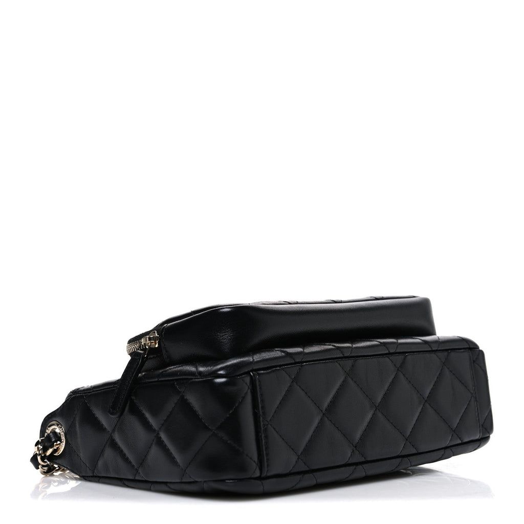 Shiny Crumpled Lambskin Quilted Small Preppy Pocket Clutch With Chain Black