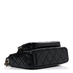 Shiny Crumpled Lambskin Quilted Small Preppy Pocket Clutch With Chain Black
