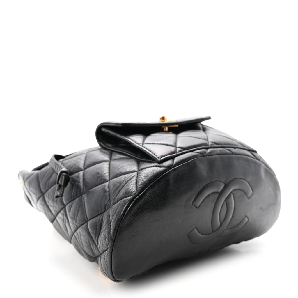 Lambskin Quilted Drawstring Backpack Black