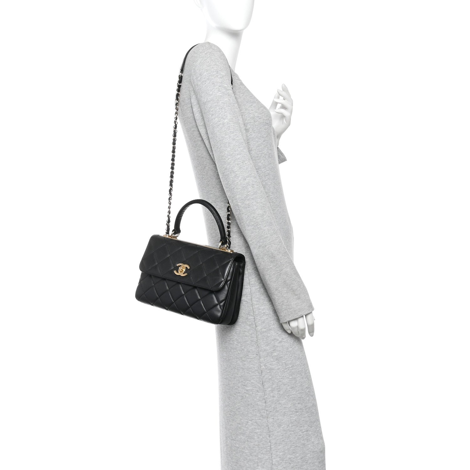 Lambskin Quilted Small Trendy CC Dual Handle Flap Bag Black