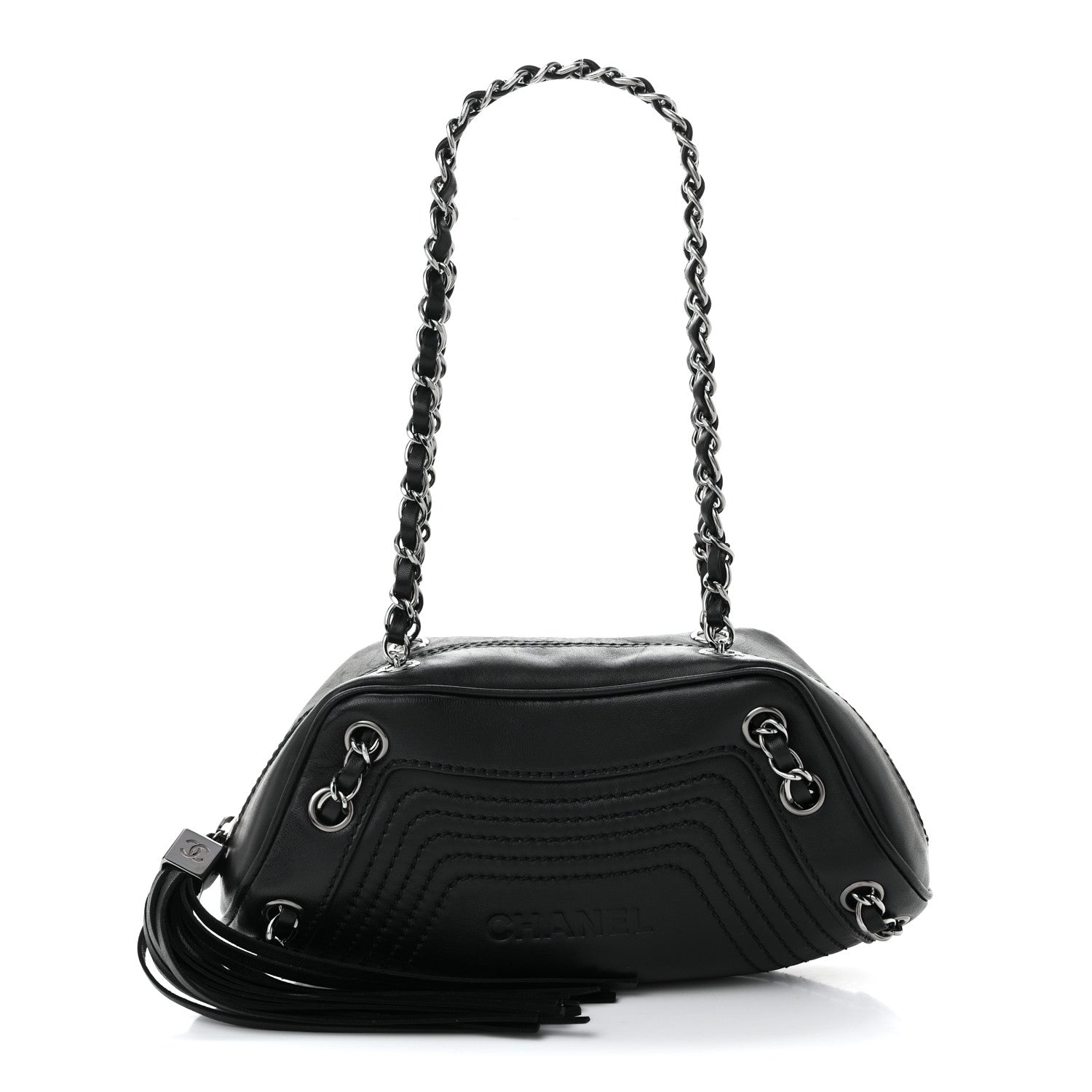 Lambskin Lax Small Tassel Shoulder Bag Black