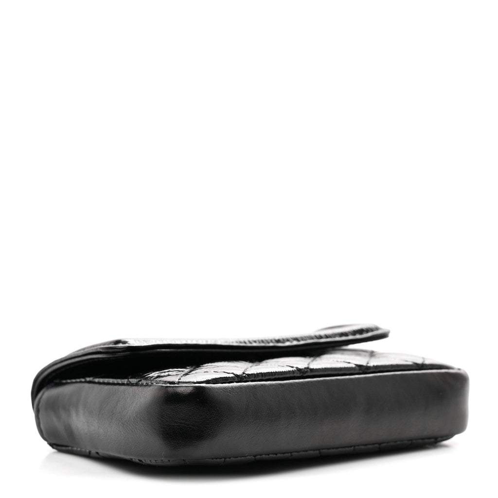 Shiny Aged Calfskin Quilted Waist Belt Bag Black