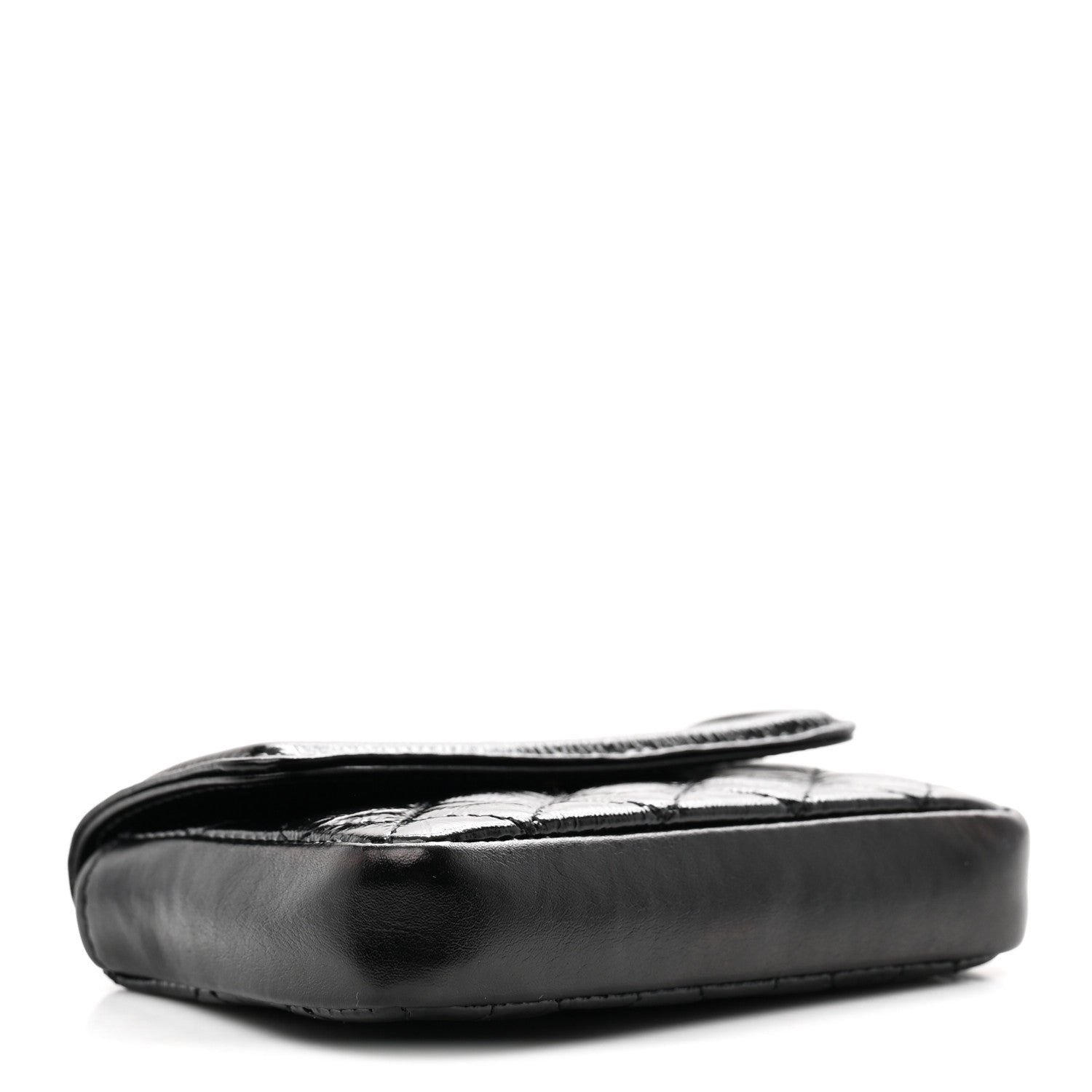 Shiny Aged Calfskin Quilted Waist Belt Bag Black