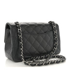 Iridescent Caviar Quilted Mini Rectangular Flap Black