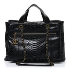 Snakeskin Glazed Calfskin Quilted Urban Mix Tote Black