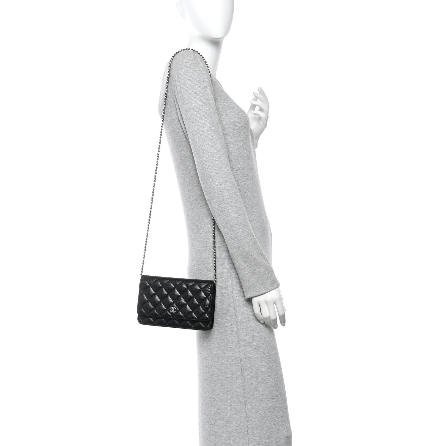 Caviar Quilted Wallet on Chain WOC Black