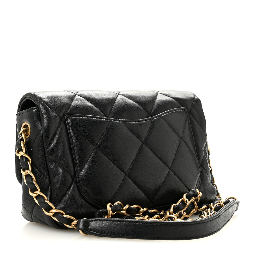 Lambskin Plexiglass Quilted Coco Love Flap Black
