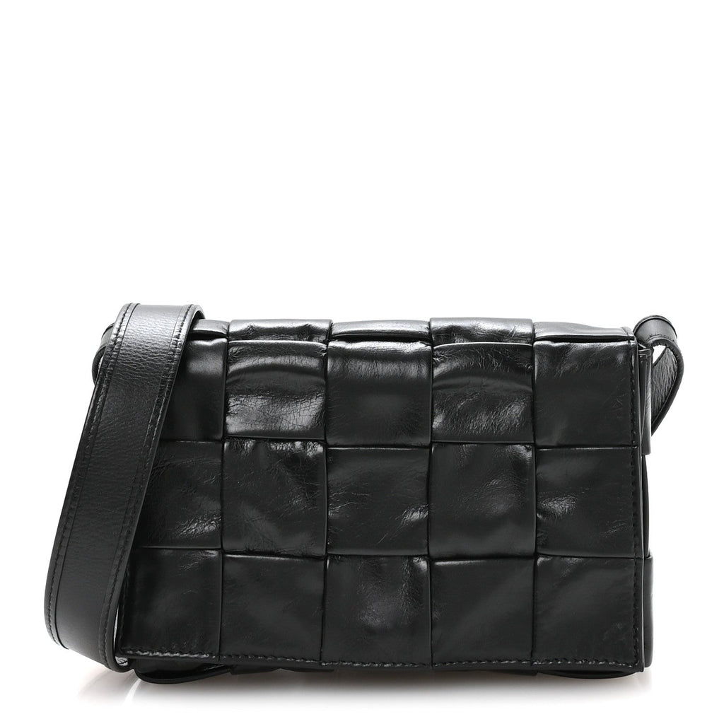 Paper Calfskin Maxi Intreccio Cassette Crossbody Bag Black