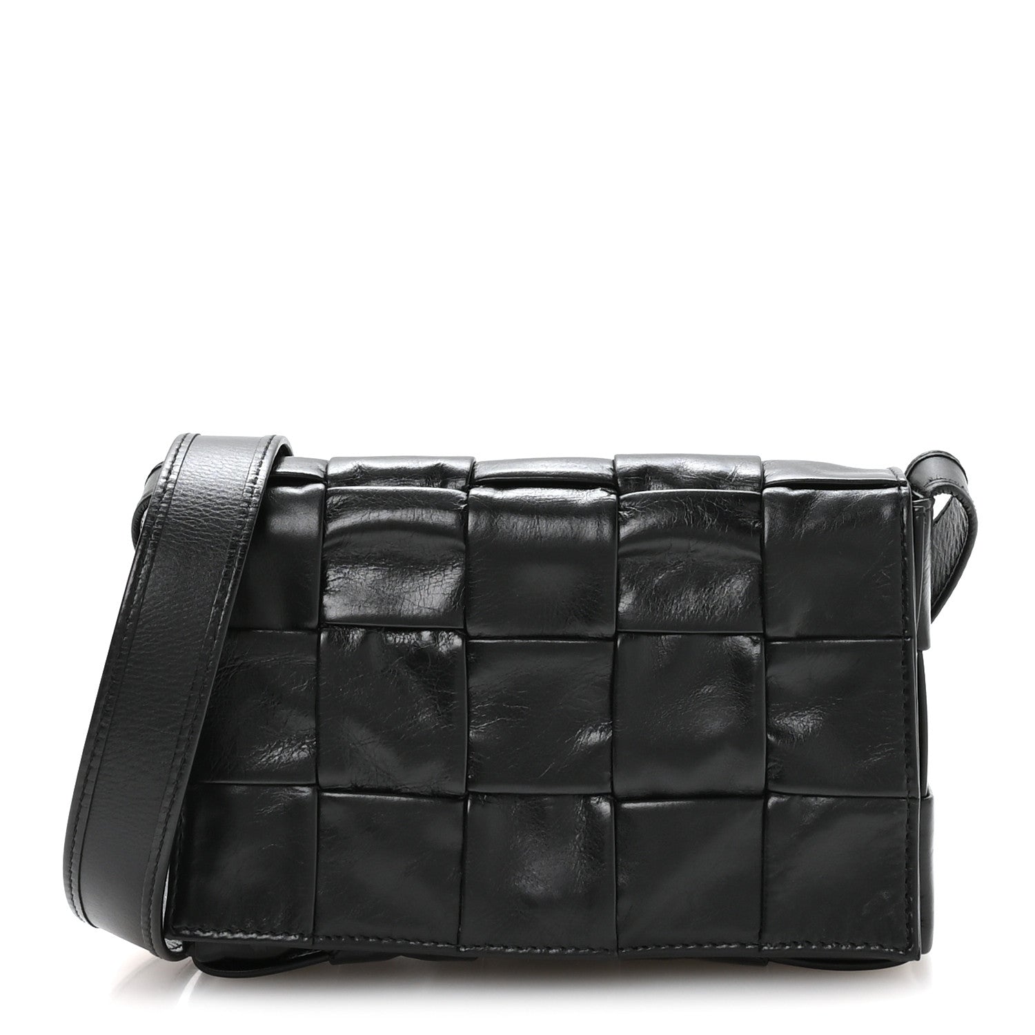 Paper Calfskin Maxi Intreccio Cassette Crossbody Bag Black