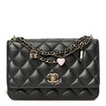 Pearly Lambskin Quilted Charms Wallet On Chain WOC Black