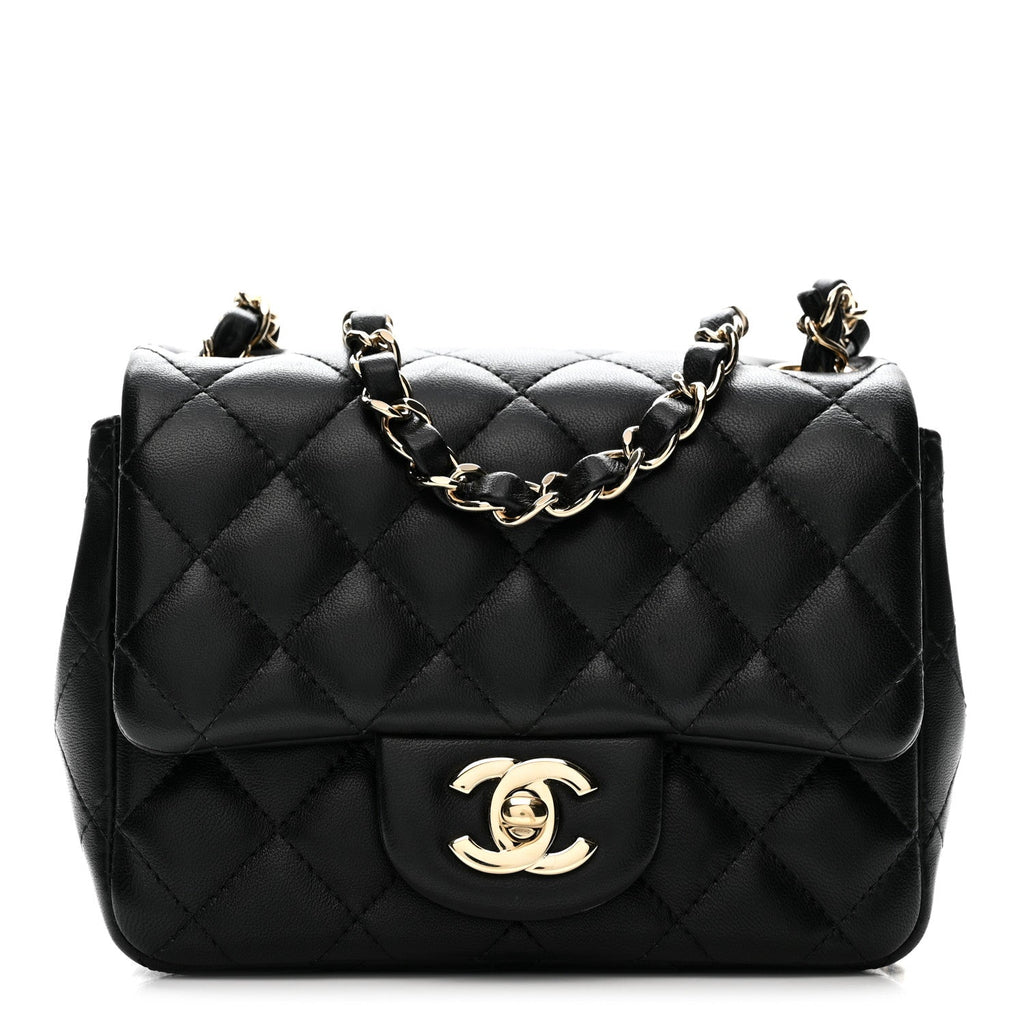 Lambskin Quilted Mini Square Flap Black