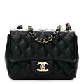 Lambskin Quilted Mini Square Flap Black
