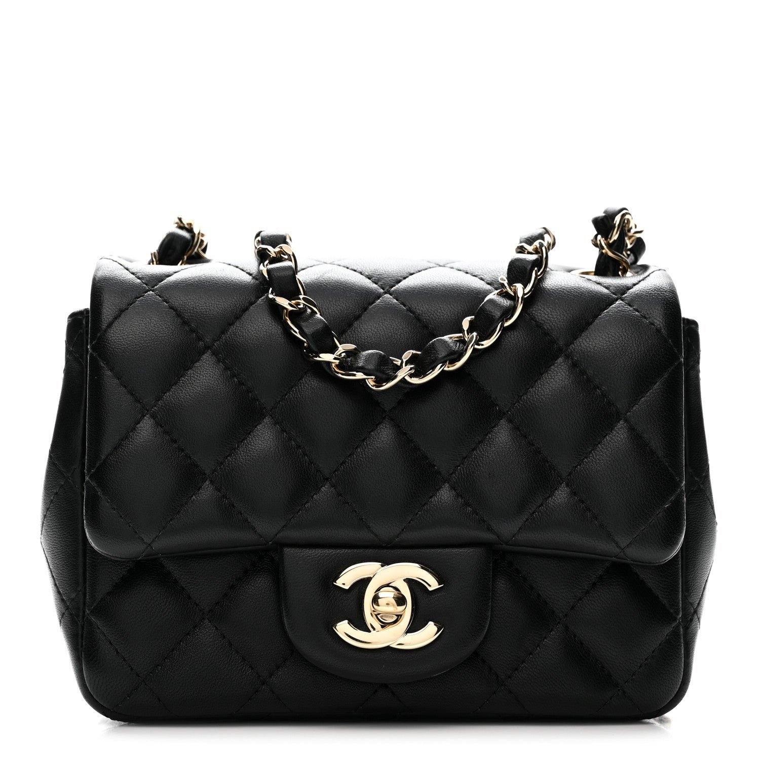 Lambskin Quilted Mini Square Flap Black