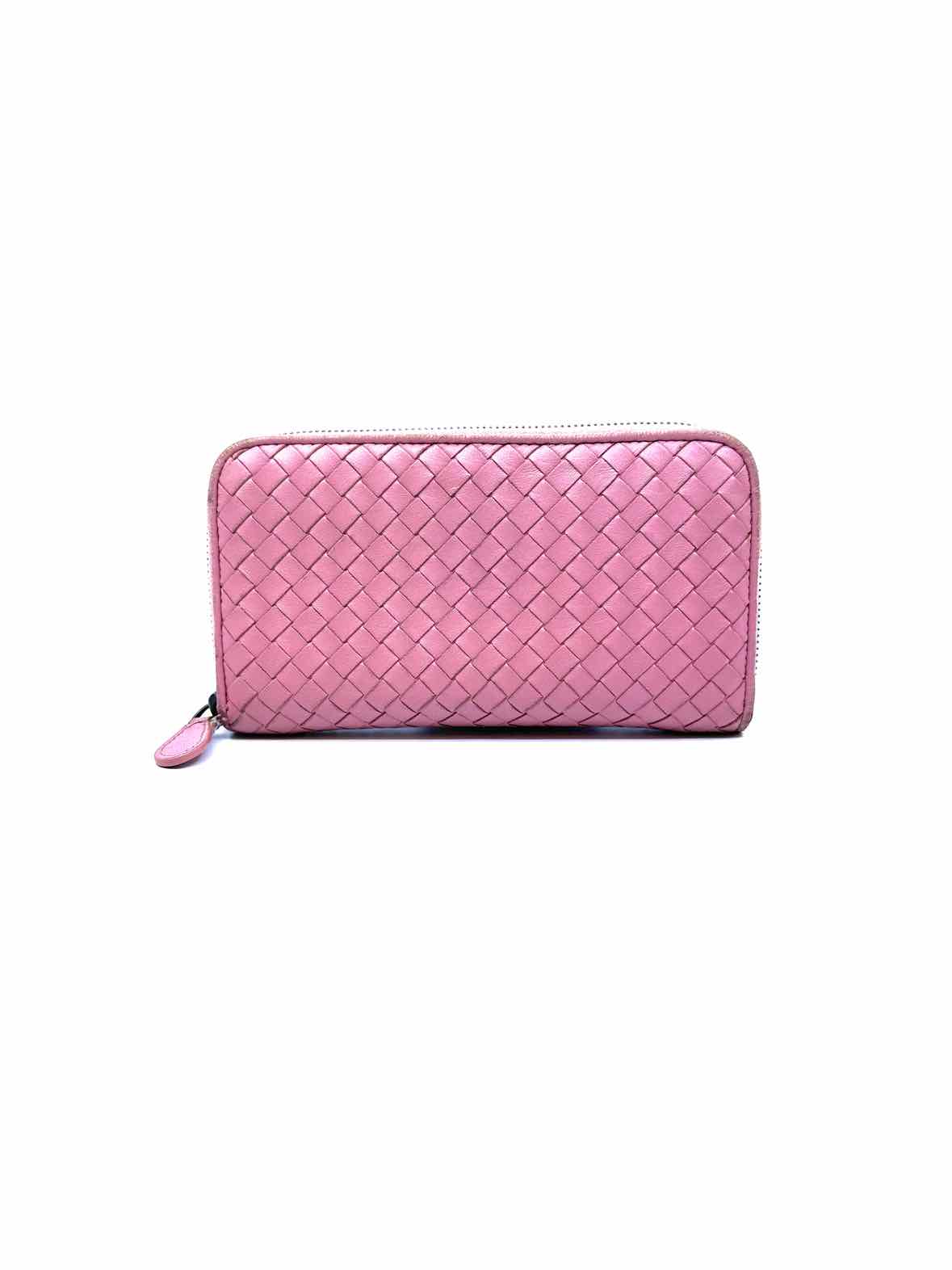 BOTTEGA VENETA Continental Pink Leather Woven Wallet