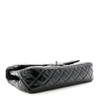Crumpled Patent Quilted Medium Double Flap Black