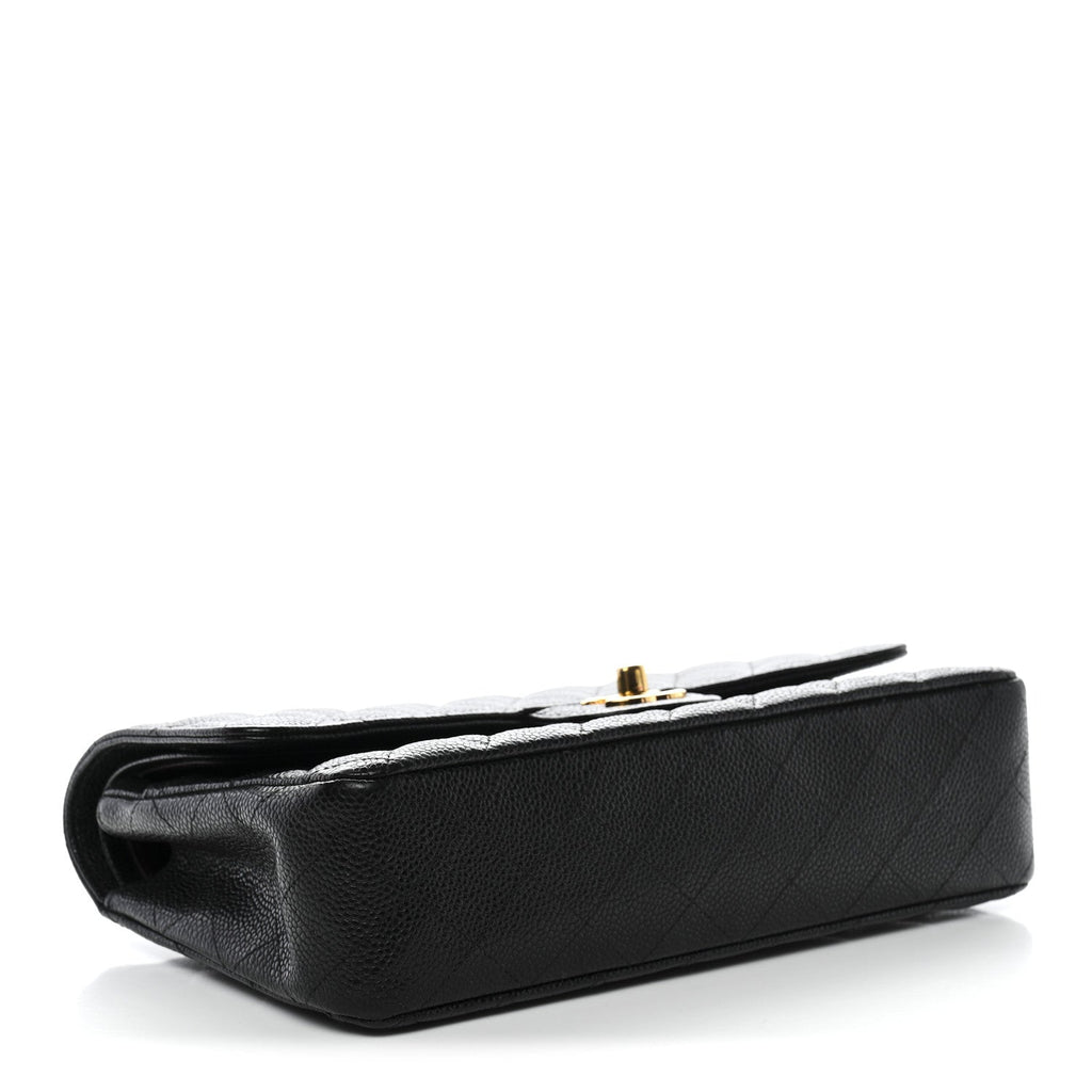 Caviar Quilted Medium Double Flap Black