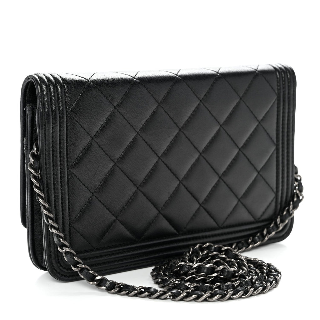 Lambskin Quilted Boy Wallet On Chain WOC Black