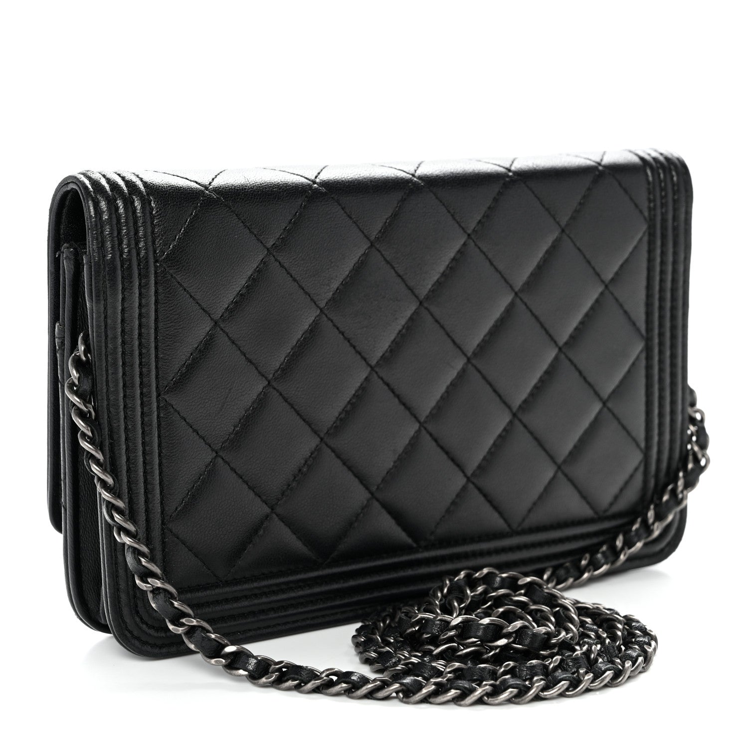 Lambskin Quilted Boy Wallet On Chain WOC Black
