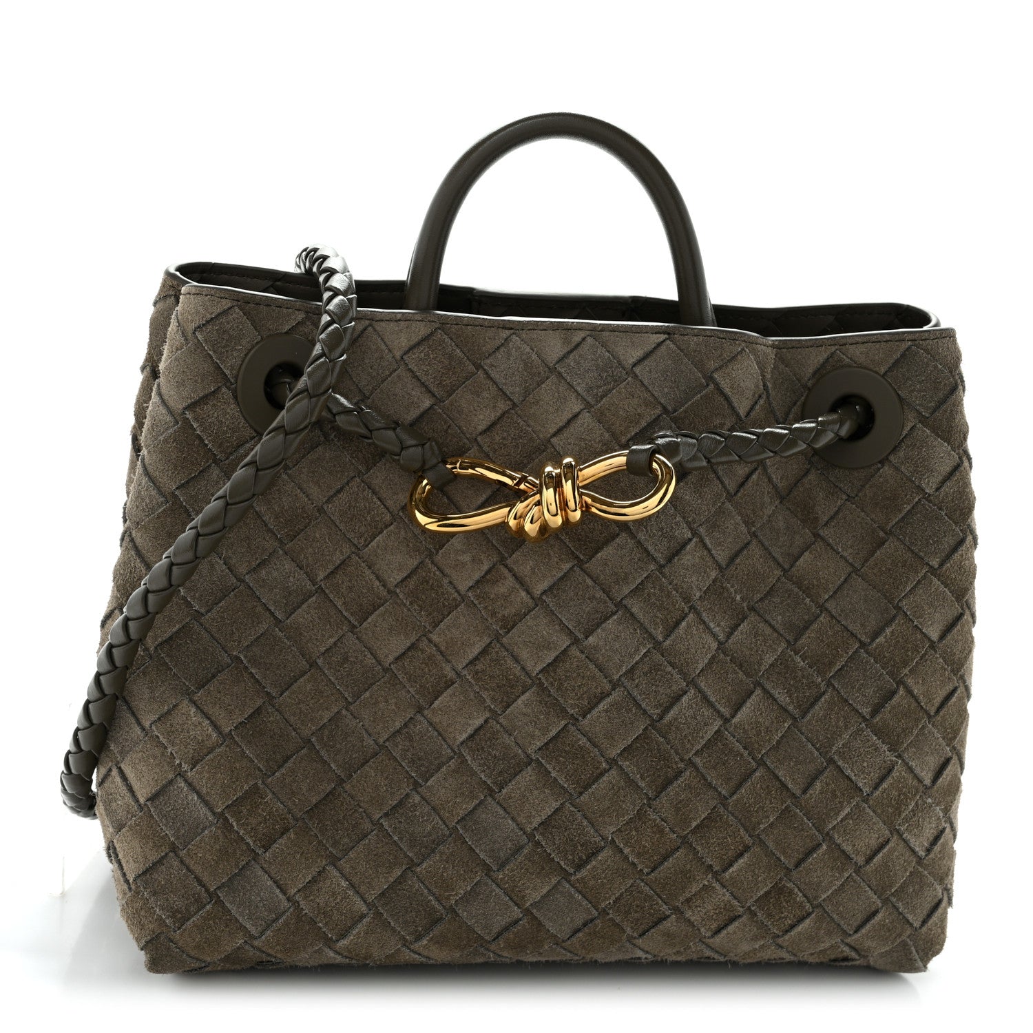 Suede Intrecciato Small Andiamo Shoulder Bag Cypress