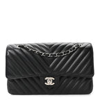 Caviar Chevron Quilted Medium Double Flap Black
