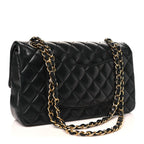 Lambskin Quilted Medium Double Flap Black