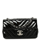 Patent Calfskin Chevron Quilted Extra Mini Flap Black