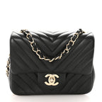 Lambskin Chevron Quilted Mini Square Flap Black