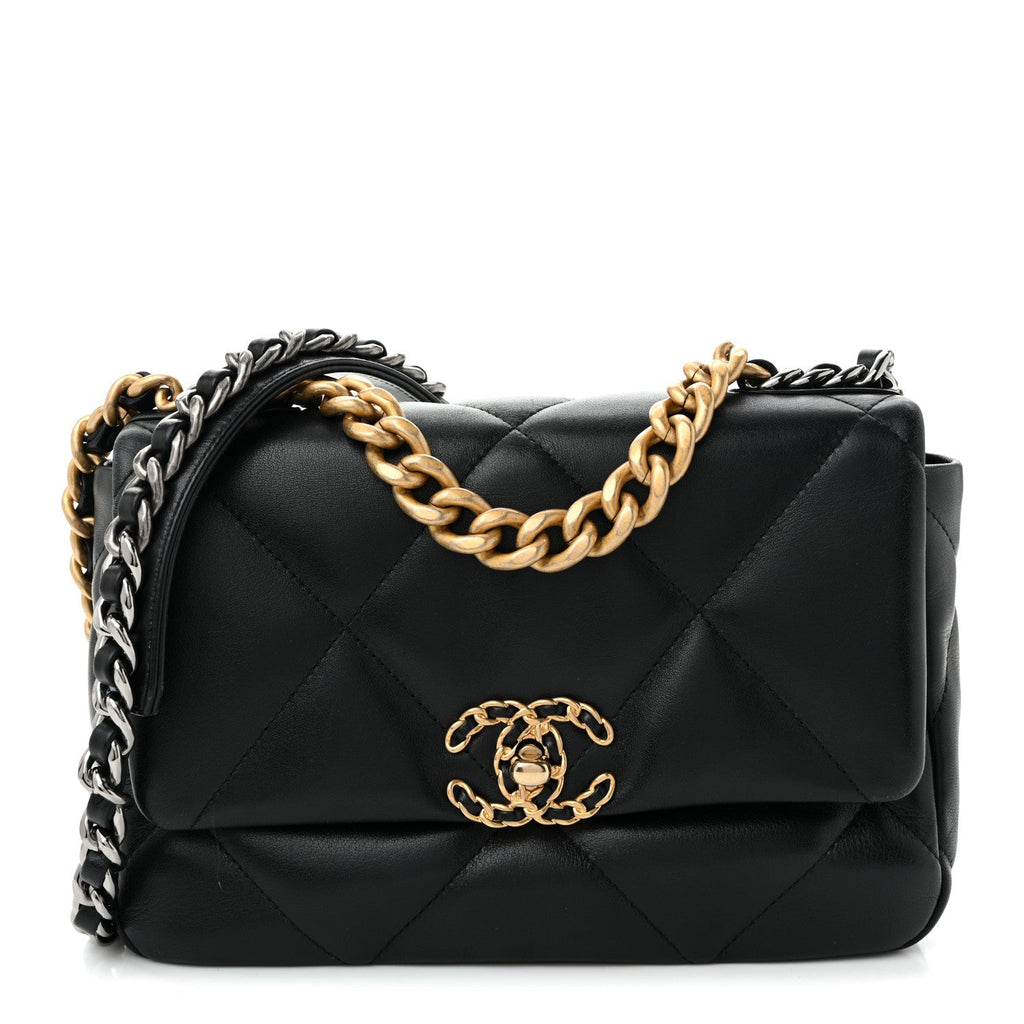 Shiny Goatskin Quilted Medium Chanel 19 Flap Black